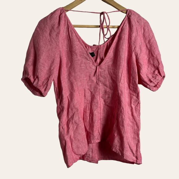 J.Crew Pink V-Back Short Sleeve Linen Top Size 0 NWT - Picture 6 of 9